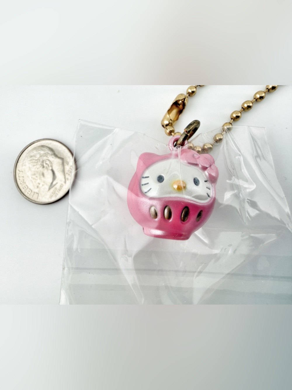 VTG Hello Kitty Sanrio Japan Charm Strap Keychain Daruma Bell Jingles Pink NWT